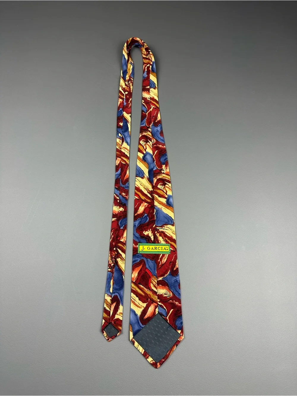 J. Garcia Abstract Multicolor Tie Red Blue Gold 3 3/4 x 56 1/2